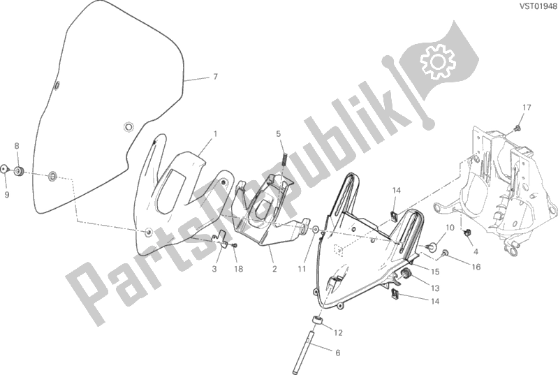 All parts for the Windshield of the Ducati Multistrada 950 S SW Thailand 2019